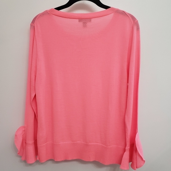 J. Crew Coral Merino Wool Long Sleeve Ruffles at Wrist Top Sz M NWOT - Picture 3 of 10